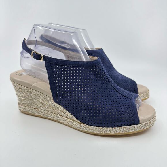 Amalfi Espadrille Sandal Platform Wedge Womens US 8.5M Navy/Beige Pillow Feet - Picture 2 of 8